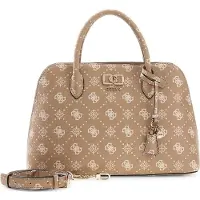 GUESS handtas schoudertas Emelie Logo Two Comp Satchel Biscotti Logo Lichtbruin