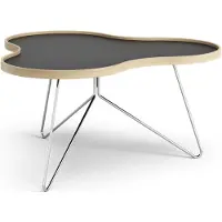 Swedese Flower tafel 84 x 90cm zwart, 45cm, eikenhouten rand, verchroomd onderstel