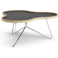Swedese Flower tafel 84 x 90cm zwart, 39cm, eikenhouten rand, verchroomd onderstel