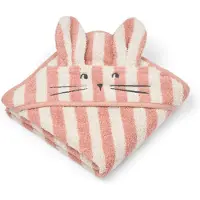 Liewood Albert handdoek met capuchon 70x70 cm Coral blush-creme de la creme streep