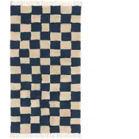 Ferm Living Mara katoenen vloerkleed 80x150 cm Diepblauw-Warm Zand