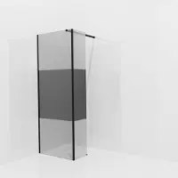 Balmani Modular inloopdouche met vaste zijwand: 80 x 200 cm, Rookglas met matte strook met coating, Mat zwarte profielen