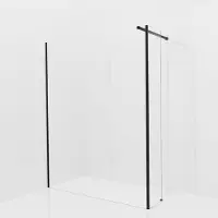 Balmani Modular inloopdouche met vaste zijwand: 160 x 200 cm, Helder glas met matte strook met coating, Mat zwarte profielen
