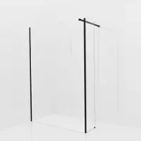 Balmani Modular inloopdouche met vaste zijwand: 140 x 200 cm, Helder glas met matte strook met coating, Mat zwarte profielen