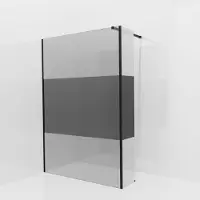 Balmani Modular inloopdouche met vaste zijwand: 140 x 200 cm, Rookglas met matte strook met coating, Mat zwarte profielen