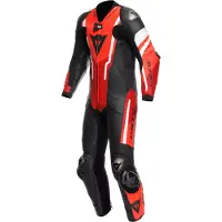 Dainese Misano 3 D-air S26, leren pak 1st. geperforeerd ,Zwart/Rood/Neon-Rood/Wit ,48