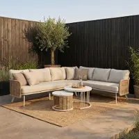 BUITEN living Bologna hoek wicker loungeset 6 personen | wicker + aluminium | beige | 5-delig - 272x214cm