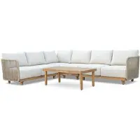 BUITEN living Sienna hoek loungeset 6 personen incl. tafel | touw + hardhout | zand | 5-delig - 296x226cm