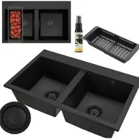 Granitan Twin granieten spoelbak - 80x49 cm - zwart - 2 bakken