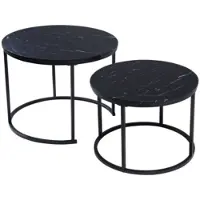 Koopman Bijzettafels - 2x stuks - zwart - metaal / MDF - rond - 50 cm / 60 cm