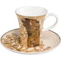 Goebel - Gustav Klimt | Kop en schotel De vervulling | Porselein - 100ml - met echt goud - 2 stuks