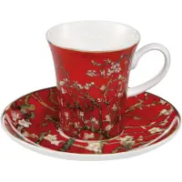 Goebel - Vincent van Gogh | Kop en schotel Espresso Amandelboom rood | Porselein - 12cm - 100ml - met echt goud - 2 stuks