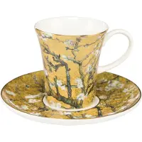 Goebel - Vincent van Gogh | Kop en schotel Espresso Amandelboom goud | Porselein - 12cm - 100ml - met echt goud - 2 stuks