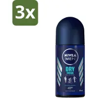 Nivea 3 x - Men - Deodorant - Roller - Dry Fresh - 48 Uur Lang Werkend - 50 ml - MEN Deodorant Roller - 48 Uur Bescherming - Anti-transpirant - Alcoholvrij - Frisheid