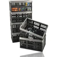 Discountershop Vouwkrat 45 Liter – Set van 6 – Belastbaar tot 30 KG – Opvouwbare Kratten – Inklapbare Boodschappenkrat – Verhuisdoos Alternatief – Stapelbaar – 53,1 x 37 x 27 cm – Zwart