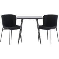 Ebuy24 Polar eethoek tafel 75x75cm en 2 teddy stoelen zwart.