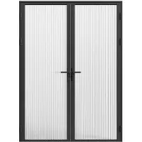 Vente-unique Omkeerbare dubbele deur van aluminium en gehard glas met textuur - 2 x H204 x B93 cm - Zwart - LOXTON