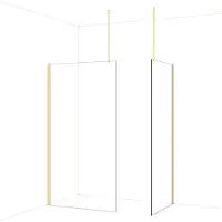 Maxaro Diamond Inloopdouche | 110x90 cm Glanzend lichtgoud Helder glas 2 vaste wanden