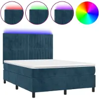vidaXL Boxspring met matras en LED fluweel donkerblauw 140x190 cm