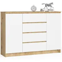 Akord Ladekast K140 met 4 Lades en 2 Deuren / Furniture Factory / Artisan Eik - Wit / 138 x 99 x 40 cm