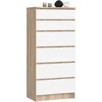 Akord Ladekast K60 met 6 Lades / Furniture Factory / Sonoma Eik - Wit / 60 x 130 x 40 cm