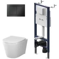 AM.PM Spike complete hangtoiletset met inbouwreservoir – zwart bedieningspaneel