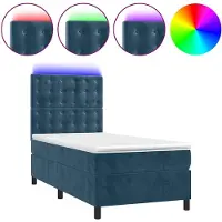 vidaXL Boxspring met matras en LED fluweel donkerblauw 100x200 cm