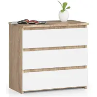 Akord Nachtkastje CL3 met 3 Lades / Furniture Factory / Sonoma Eik - Wit / 60 x 57 x 35 cm