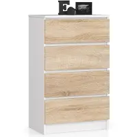 Akord Ladekast K60 met 4 Lades / Furniture Factory / Wit – Sonoma Eik / 60 x 99 x 40 cm