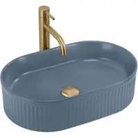 REA - Opzetwastafel Vanda Blueberry Matt Sanitair Keramiek, Blauw, Ovaal - 49 x 31 x 13 cm