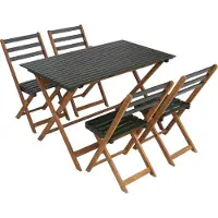 Mendler Set -P72, zitgroep tuinmeubelset eetset 4x stoel tafel, acaciahout opvouwbaar ~ naturel-groen