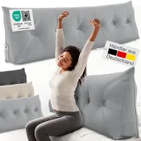 ELONEO Rugsteunkussen – Driehoekig Wigkussen & Hoofdbordkussen voor Bed of Sofa - Wasbare Hoes - 180 cm