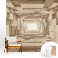 Wallfluent Behang - Houten tunnel Muurbehang - 250x250 cm - Beige Behang - Voor natuur- en kunstliefhebbers - Behang Voor de slaapkamer, woonkamer en badkamer - Wanddecoratie Architectuur