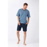 Hajo heren shortama blauw patroon | Maat 58