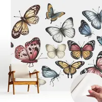 Wallfluent Zelfklevend Behang - Paradijsvlinders Zelfklevend fotobehang - 250x250 cm - Wit Zelfklevend Behang - Peel-and-stick techniek - Voor de slaapkamer, woonkamer en hal Zelfklevend Behang