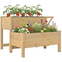Outsunny Verhoogde Plantenbak-Sparrenhout, Vliesstof-119,5L x 102B x 76,5H cm-Lichtbruin