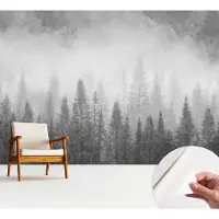 Wallfluent Zelfklevend Behang - Bosmist Stickerbehang op rol - 312x250 cm - Zwart-wit Zelfklevend Behang - Peel-and-stick techniek - Voor de woonkamer, slaapkamer en kantoor Zelfklevend Behang