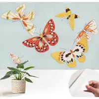 Wallfluent Zelfklevend Behang - Artistieke vlinders Zelfklevend fotobehang - 152x104 cm - Blauw Zelfklevend Behang - Peel-and-stick techniek - Voor de slaapkamer, woonkamer en hal Zelfklevend Behang