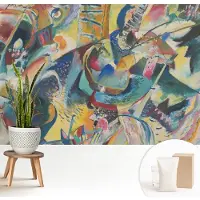 Wallfluent Behang - Kleurrijk abstract Muurbehang - 208x146 cm - Geel Behang - Voor liefhebbers van kunst en natuur - Behang Voor de woonkamer, slaapkamer en kantoor - Wandbekleding Abstractie