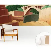 Wallfluent Behang - Vreedzaam landschap Vliesbehang - 250x104 cm - Geel Behang - Voor liefhebbers van hedendaagse kunst - Behang Voor de woonkamer, slaapkamer en kantoor - Wandbekleding Architectuur