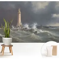 Wallfluent Behang - Zeestormen Muurbehang - 208x146 cm - Grijs Behang - Voor liefhebbers van plantkunde en bloemschikken - Behang Voor de slaapkamer, woonkamer en badkamer - Wandbekleding Landschappen