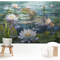 Wallfluent Behang - Vijverbloemen Vliesbehang - 208x146 cm - Groente Behang - Voor natuur- en kunstliefhebbers - Behang Voor de slaapkamer, woonkamer en kantoor - Wanddecoratie Bloemen en planten