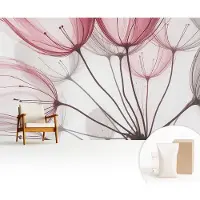 Wallfluent Behang - Bloemensilhouetten Muurbehang - 416x254 cm - Roze Behang - Voor liefhebbers van rust en natuur - Behang Voor de slaapkamer, woonkamer en kantoor - Wandbekleding Bloemen en planten