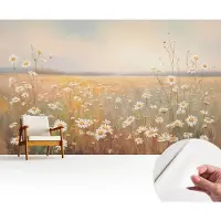 Coloray Wallfluent Zelfklevend Behang - Bloemenweide Stickerbehang op rol - 416x254 cm - Wit Zelfklevend Behang - Plakklare achterzijde - Voor de slaapkamer, woonkamer en hal Zelfklevend Behang