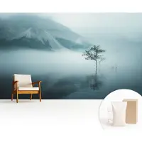 Wallfluent Behang - Mystiek van de natuur Vliesbehang - 416x254 cm - Grijs Behang - Voor natuur- en kunstliefhebbers - Behang Voor de slaapkamer, woonkamer en kantoor - Wandbekleding Landschappen