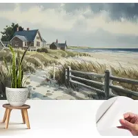 Wallfluent Zelfklevend Behang - Strandduinen Zelfklevend fotobehang - 208x146 cm - Wit Zelfklevend Behang - Herpositioneerbaar - Voor de slaapkamer, woonkamer en hal Zelfklevend Behang