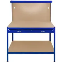 MonsterShop Werkbank Werktafel - 120x60x155 cm - Achterwand Ophangbord + Lade + LED Verlichting + 40 Haken + Blauw