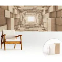 Wallfluent Behang - Houten tunnel Muurbehang - 250x104 cm - Beige Behang - Voor natuur- en kunstliefhebbers - Behang Voor de slaapkamer, woonkamer en badkamer - Wandbekleding Architectuur