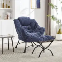 STILVORA Fauteuil Met Voetenbank 70x64x95 cm - Ergonomische Lounge Stoel Met Armleuningen En Opbergvak - Voor Woonkamer Slaapkamer - Staal - Marineblauw