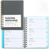 LONGZIMING -Wachtwoordboekje – Compact Notitieboek – 14,5x11 cm – Spiraalbinding – Overzichtelijke Tabs – Waterbestendig – Grijs